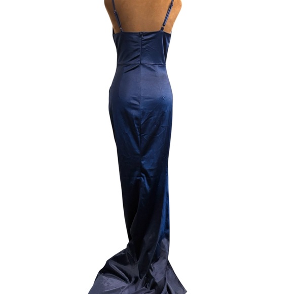 Sadyce Women’s Formal Strappy Dress Side Gather Slit Royal Blue Medium Wedding - Picture 13 of 15